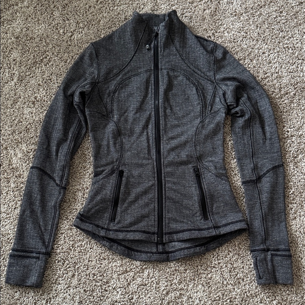 Lululemon Forme Jacket 6 Herringbone Heathered Slate Black Textured Define RARE